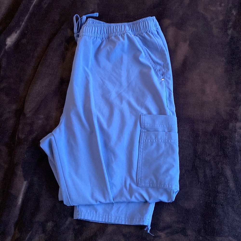 Easy Stretch Royal Blue Scrub Bottoms. With adjustable strings on legs